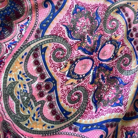 SILK Blend Bohemian Boho Tie Neck Pink Paisley Midi Dress - Picture 4 of 10